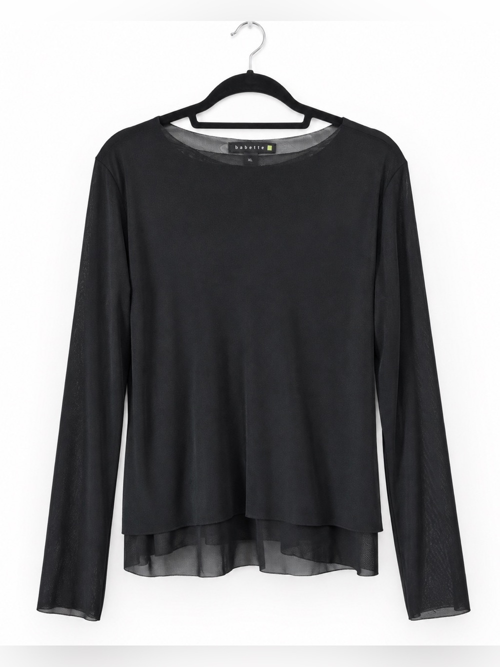 Black Long-Sleeve Layered Sheer Top